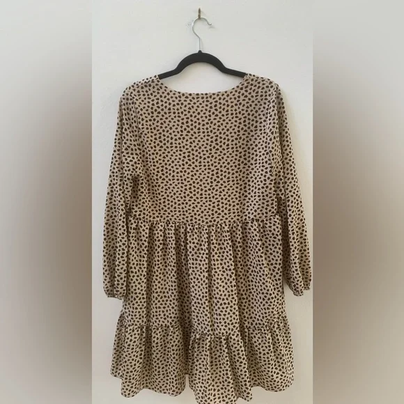 Women’s SZ S DNT Long Sleeve Tan & Cream Boho  Dress - Picture 2 of 7